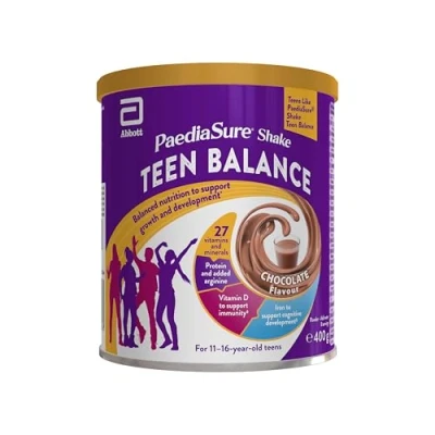 Image of PaediaSure Shake Teen Balance nutritional supplement drink 400g Chocolate for busy teens 11 16 yrs old 27 vitamins &amp; minerals protein healthy growth development