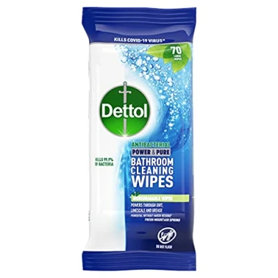Image of Dettol Power &amp; Pure Bathroom Cleaning Wipes, Fresh Mountain Spring, 70 Each