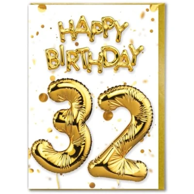 Image of Brainbox Candy 32nd Birthday Card Age 32 Beautiful White Gold Foil Effect Cards For Him Her Men Women Friends
