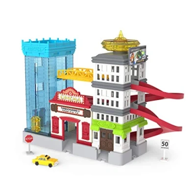 Image of Driven by Battat WH1076Z Series Big City Cruisin&#039; Pocket Playset 7pc Building, Taxi, Ramps, and Road Signs Toys Car Sets for Kids Aged 3 Up