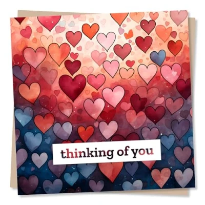 Image of Cute Heart Pattern Thinking Of You Card Love Design Sympathy Or Condolences Made in UK
