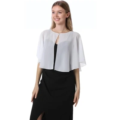 Image of Soft Capelets capes Shawls and Wraps for Dress Chiffon Shrug Wedding Cape Cover Up, Ivory, One Size