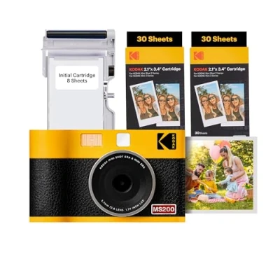 Image of KODAK Mini Shot 2 ERA 4PASS in 1 Instant Camera and Photo Printer (2.1x3.4 inches), Initial 8 Sheets + 60 Sheet Pack Bundle, Yellow