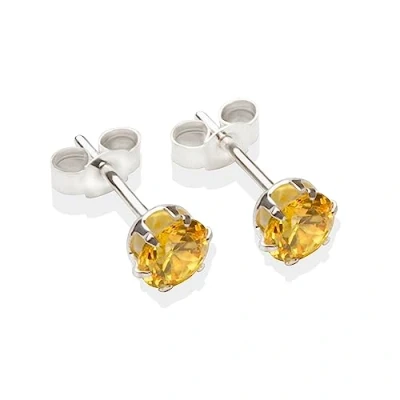 Image of Sterling silver 5mm Citrine CZ crystal stud earrings. Gift box