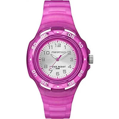 Image of Timex Children&#039;s Quartz Watch with Silver Dial Analogue Display and Purple Resin Strap TW5M06600