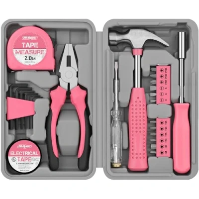 Image of Hi Spec 24pc Pink Tool Kit for Women Small DIY Household Mini Set of Starter Basic Ladies Tools Home &amp; Office Box with Hand Included