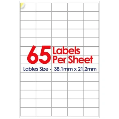 Image of YUNJU A4 Self Adhesive Address Labels, 65 Label Per Sheet, 20 Sheets, (38.1 X 21.2 MM) 1300 Labels