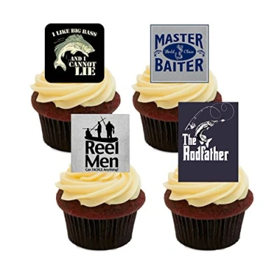 Image of Made4You Fishing Funny/Rude Edible Cupcake Toppers Stand up Wafer Cake Decorations (Pack of 12)