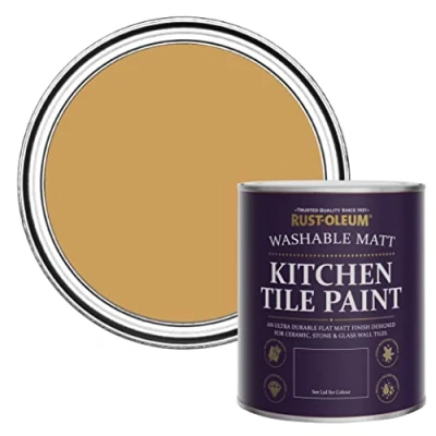Image of Rust Oleum Yellow water resistant Kitchen Tile Paint in Matt Finish Dijon 750ml
