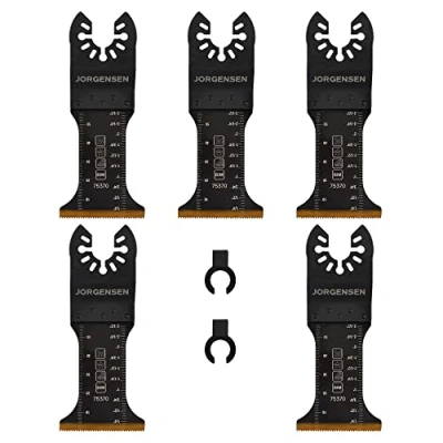 Image of JORGENSEN 5Pcs Multi Tool Blades for Wood/Metal/Plastics, Multitool with Titanium Coated Teeth, Universal Quick Release Oscillating Saw Fit Bosch Fein Makita Milwaukee Ryobi