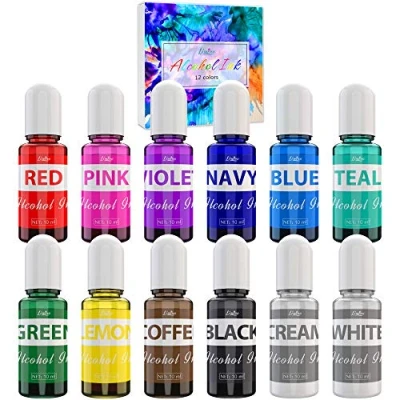 Image of Alcohol Ink Set 12 Colours Based for Epoxy Resin Painting, Petri Dish Making, Epoxy, Art Concentrated Paint Color Dye Coaster, Yupo, Tumbler Making 10ml Each