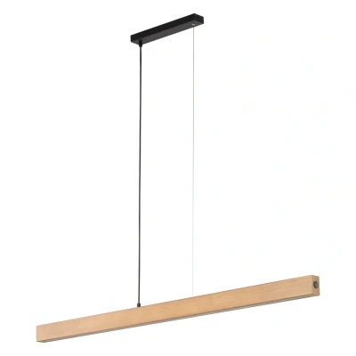 Image of TK Lighting LED wooden pendant light Teo, pine, 126 cm, touch dimmer