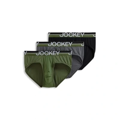 Image of Jockey Men&#039;s Underwear Infinite Cool Microfiber Stretch Brief 3 Pack, Military Green/Battleship Grey/Black, XL