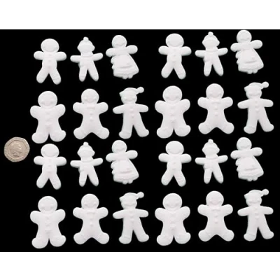 Image of 24 x Edible 3D Gingerbread Set icing toppers, cake cupcakes decorations (White)