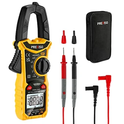 Image of PREXISO Digital Clamp Meter, 600A AC Current, 600V AC/DC Voltage Multimeter, Test for Capacitance, Continuity, Resistance and Frequency, True RMS with LCD Backlight, 2 AAA Batteries Included