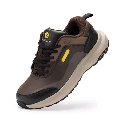 Image of FitVille Mens Extra Wide Fit Walking Hiking Shoes Lightweight Casual Trainers Non Slip Sneakers for Outdoor Trekking Camping Climbing, Coffee, 8 UK
