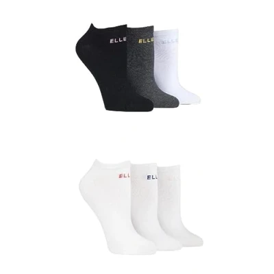 Image of Elle Ladies Patterned and Plain Assorted Sock Styles including Anklets, No Show, Trainer, Knee High Regular Cotton Socks in a Multipack of 6 &amp; 4 Pairs Show White/BWG 8