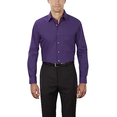 Image of Van Heusen Men&#039;s Poplin Regular Fit Solid Point Collar Dress Shirt, Purple Velvet, 17&quot; Neck 36&quot; 37&quot; Sleeve