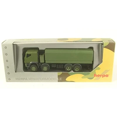 Image of herpa 746915 Iveco Trakker 8x8 Protected Platform Truck, True to its Original Scale of 1:87, for Diorama, Model Building, Collector&#039;s Item, Decoration, Made in Germany, Plastic, Green, Yellow