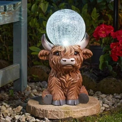 Image of Garden Mile Elephant Ornament: Colour Changing LED Solar Lights Waterproof, Large and Unusual Outdoor Decor (Highland Cow)