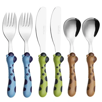 Image of Exzact Children&#039;s Cutlery 6pcs Toddler Cutlery/Kids Flatware Stainless Steel 2 x Forks, Safe Dinner Knives, Spoons (Giraffe 6)
