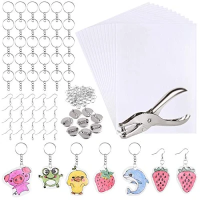 Image of ASTARON 181Pcs Shrinking Plastic Sheets Kit Includes 20 Film Art Paper and 161 Pcs Shrinkles Keychains Making Accessories for Kids Craft Supplies