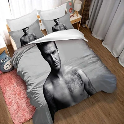 Image of World Footballer Star David Beckham Bedding Set, 100% Cotton Duvet Cover Pillowcase, Soft and Comfortable, for Boys Girls (DB 05,Double(200x200cm))