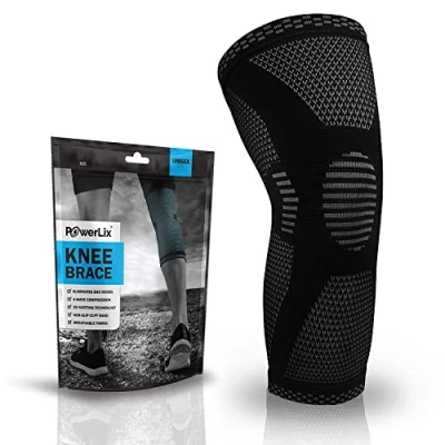 Image of POWERLIX Knee Support for Women/Men, Brace Compression Sleeve Arthritis, Joint Pain, Ligament Injury, Meniscus Tear, ACL, MCL, Tendonitis, Running, Squats, Sports, Black, Medium