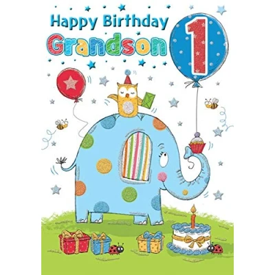 Image of Regal Publishing Juvenile Birthday Card Age 1 Grandson 9 x 6 inches,White