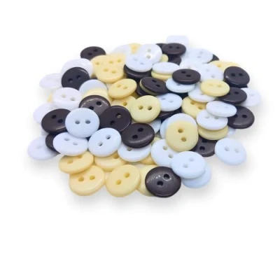 Image of (Pack of 100) Natural Mix 11mm Buttons 2 Hole Small Round Plastic (White, Cream and Dark Brown)