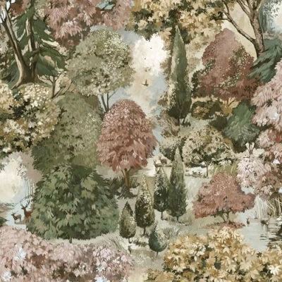 Image of Basildon Forest Woodland Animal and Themed Hand Painted Look Victorian Style Tapestry Wallpaper for Bedrooms, Living Rooms Rust/Green Holden 13931