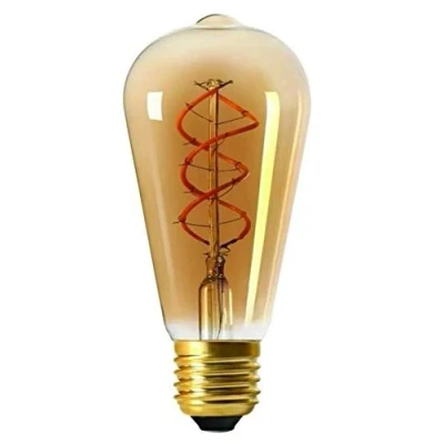 Image of Girard Sudron 716613 LED 64mm Teardrop ST64 Twisted Filament Lightbulb Lamp, E27 (ES Edison Screw Cap), Amber, Warm White, 400 Lumens, Dimmable, 4 W