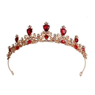 Image of Rhinestone Princess Tiara Hair Band Bridal Wedding Prom Crown Headband For Party Halloween Costume Christmas Red