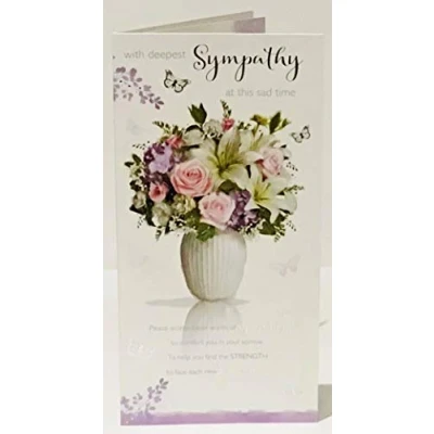 Image of Words n Wishes with Deepest Sympathy Card Pretty Vase of Flowers an Elegant Silver Foil Finish Greeting For Him/For Her (WW I104)