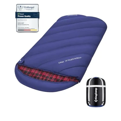 Image of KingCamp XL Wide Sleeping Bag for Adult 2 3 Season Flannel Liner Large Plus Size Single Warm Waterproof Lightweight Camping Hiking Backpacking Outdoor with Compression Sack 220x100cm
