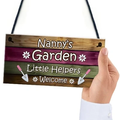 Image of Red Ocean Garden Sign Hanging Wall Plaque Gift For Nan Nanny Summerhouse From Grandchildren