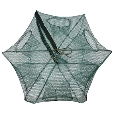 Image of 6/12 Holes Automatic Folding Fish Trap, Shrimp Minnow Crayfish Crab Baits Cast Mesh Portable Bait Cage Traps Magic Fishing Net(6 Holes)