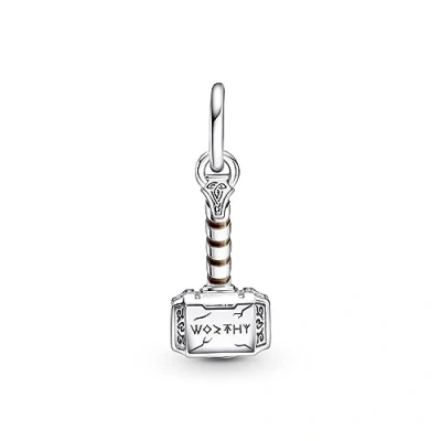 Image of Pandora Marvel Thors Hammer sterling silver dangle with brown enamel