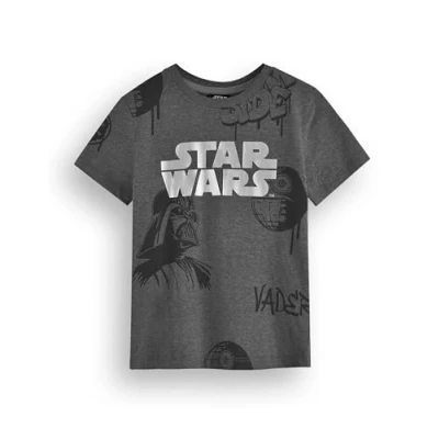 Image of Star Wars Boys T Shirt Kids Dark Grey Short Sleeve Graphic Tee Classic Logo Darth Vader Death Side Graffiti Style Apparel Top Sci fi Movie Film Character Merchandise Gift