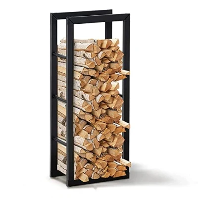Image of Camden Log Firewood Holder Black Power Coated Steel Fireside Furniture 100cm (H) x 24cm (W) 40cm (L)