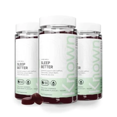 Image of Known Tasty Sleep Better Gummies Sugar Free Saffron, Lemon Balm, Chamomile &amp; B6 Natural Mixed Berry Flavour 60 Vegan Gummies, 3 Months Supply