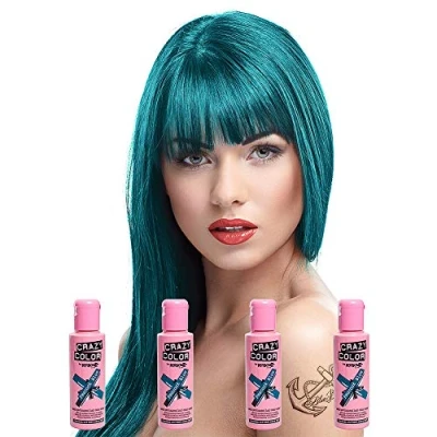 Image of Crazy Colour Peacock Blue Semi Permanent Hair Dye 4 Pack (4 x Blue)