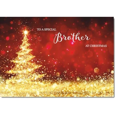 Image of doodlecards Brother Christmas Card Gold Abstract ChristmasTree Medium Size for with Plain Envelope