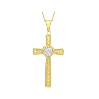 Image of Carissima Gold Women&#039;s 9ct Yellow Cubic Zirconia Patterned Cross Pendant on Curb Chain Necklace of 46cm/18&quot;