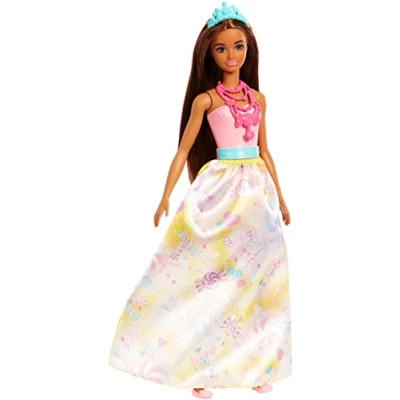 Image of Barbie Dreamtopia Sweetville Princess, latina doll, long hair, colourful dresses, gifts for children aged 3+ FJC96