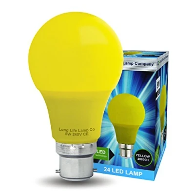 Image of Bright 5w LED Coloured GLS Light Bulb Yellow B22 Bayonet Cap Fitting