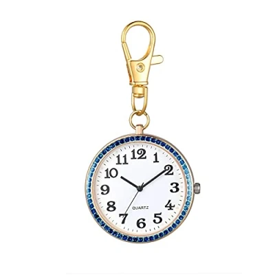 Image of JewelryWe Key Chain Watch Rhinestone Quartz Pocket FOB Clip on Belt Novelty Ring Watches for Men Women