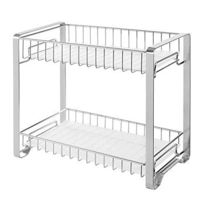 Image of SONGMICS Spice Rack, 2 Tier Metal Kitchen Counter Shelf, Organiser with Plastic Shelf Liner, Anti Slip Feet, Easy to Assemble, for Countertop, Pantry, Bathroom, Silver KCS013E01