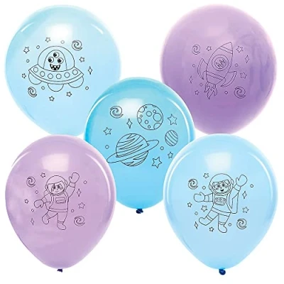 Image of Baker Ross FX322 Solar System Party Balloons Pack of 10, Latex Birthday Colourful Balloons, Kids Decoration, Supplies