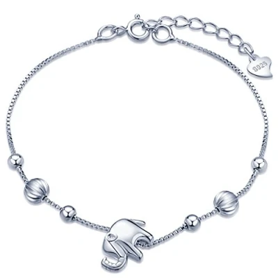 Image of Infinite U Lovely Elephant Beads Womens Charm Bracelet 925 Sterling Silver Adjustable Hand Link Chain Extension,